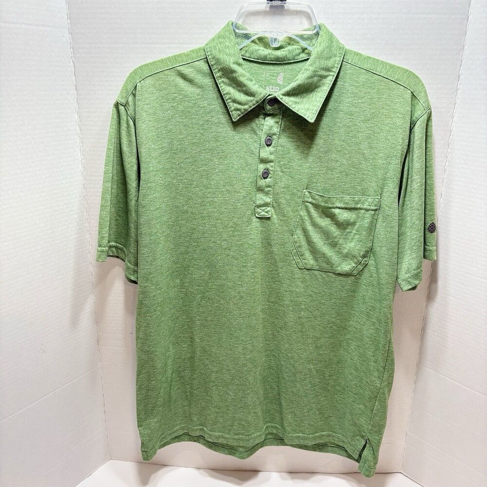 Stio Polo Shirt Men Small Wicking Organic Cotton Anti-Odor Divide Heather Green
